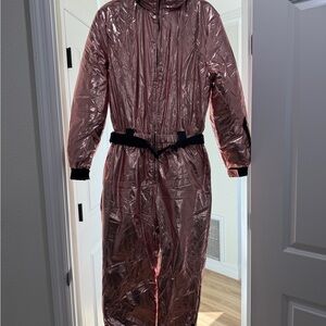 Metallic Pink Hooded ski Jumpsuit